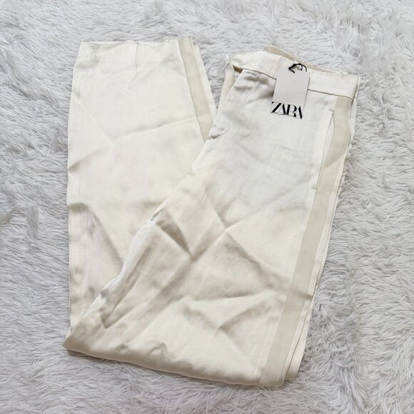 Zara Pants - Women Zara The Masculine Low Rise Straight Leg Trousers in Ivory Size Small
